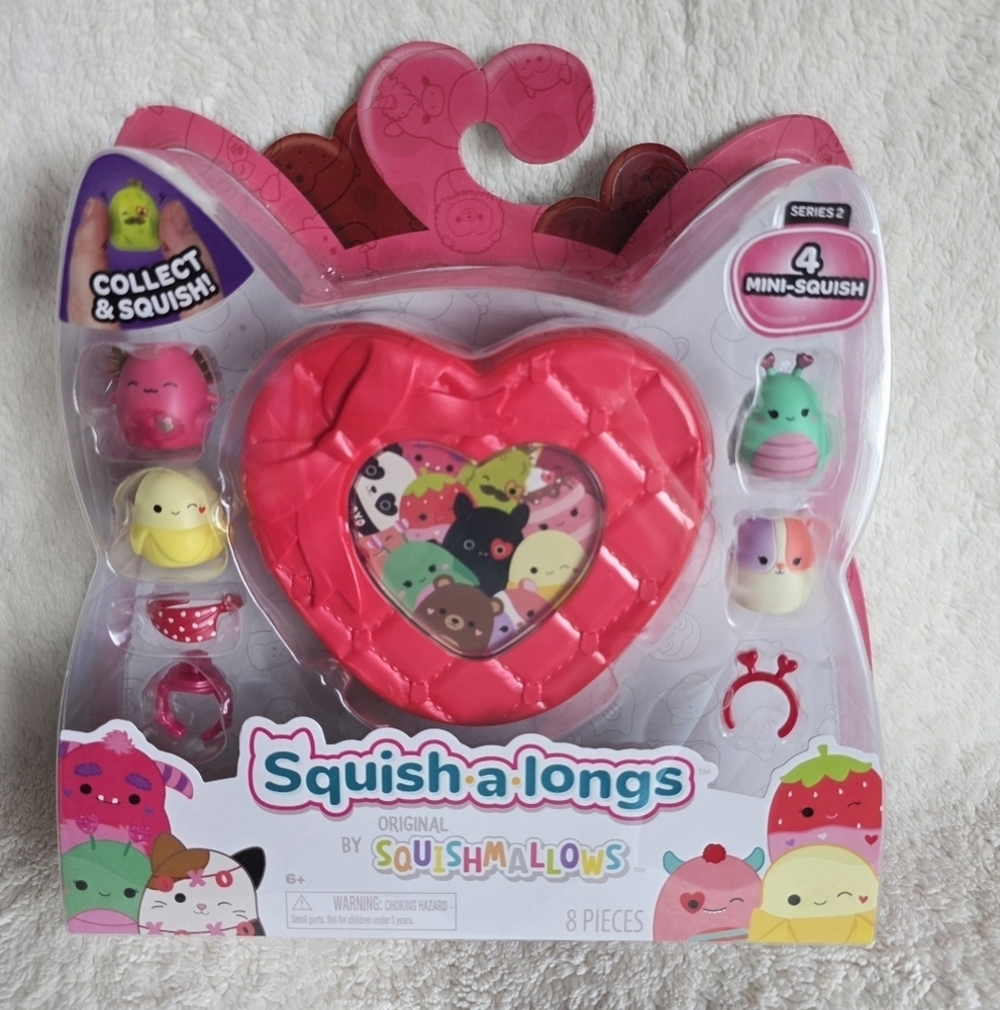 NWT Squishmallows Squish-a-Longs Series 2 Heart 1" Mini Figures 8 pc, 4 Squishes